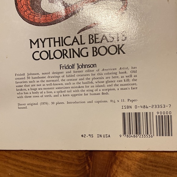 DOVER 1976 Mythical Beasts Coloring Book Fidolf Johnson - Picture 4 of 4